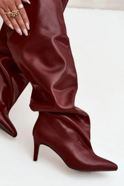 Boto Kozaki Damskie Na Szpilce Wsuwane Bordowe Mavilla