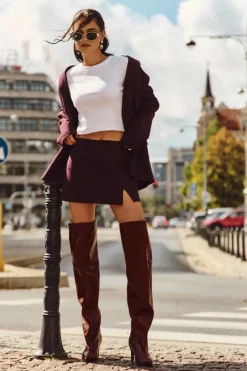 Boto Kozaki Damskie Na Szpilce Wsuwane Bordowe Mavilla