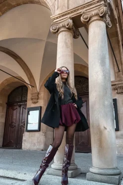 Kozaki Na Szpilce|Kozaki Przed Kolano></noscript>Boto Kozaki Damskie Na Szpilce Z Paskiem Bordowe Lisanne Czerwony