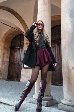 Kozaki Na Szpilce|Kozaki Przed Kolano></noscript>Boto Kozaki Damskie Na Szpilce Z Paskiem Bordowe Lisanne Czerwony