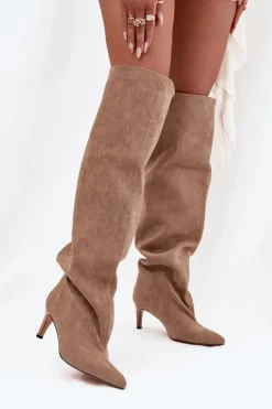 Discount Kozaki Damskie Na Szpilce Wsuwane Beżowe Mavilla Damskie Kozaki Ocieplane|Muszkieterki