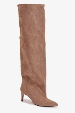 Discount Kozaki Damskie Na Szpilce Wsuwane Beżowe Mavilla Damskie Kozaki Ocieplane|Muszkieterki