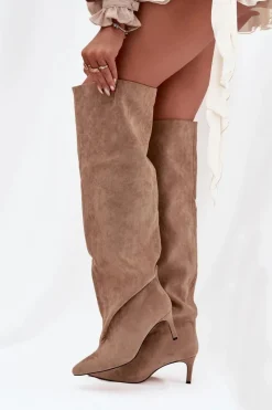 Discount Kozaki Damskie Na Szpilce Wsuwane Beżowe Mavilla Damskie Kozaki Ocieplane|Muszkieterki