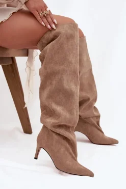 Discount Kozaki Damskie Na Szpilce Wsuwane Beżowe Mavilla Damskie Kozaki Ocieplane|Muszkieterki