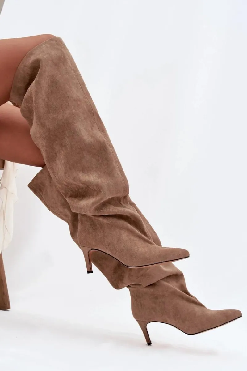 Discount Kozaki Damskie Na Szpilce Wsuwane Beżowe Mavilla Damskie Kozaki Ocieplane|Muszkieterki