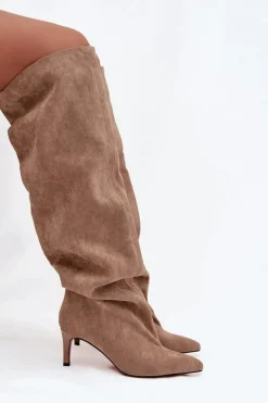 Discount Kozaki Damskie Na Szpilce Wsuwane Beżowe Mavilla Damskie Kozaki Ocieplane|Muszkieterki