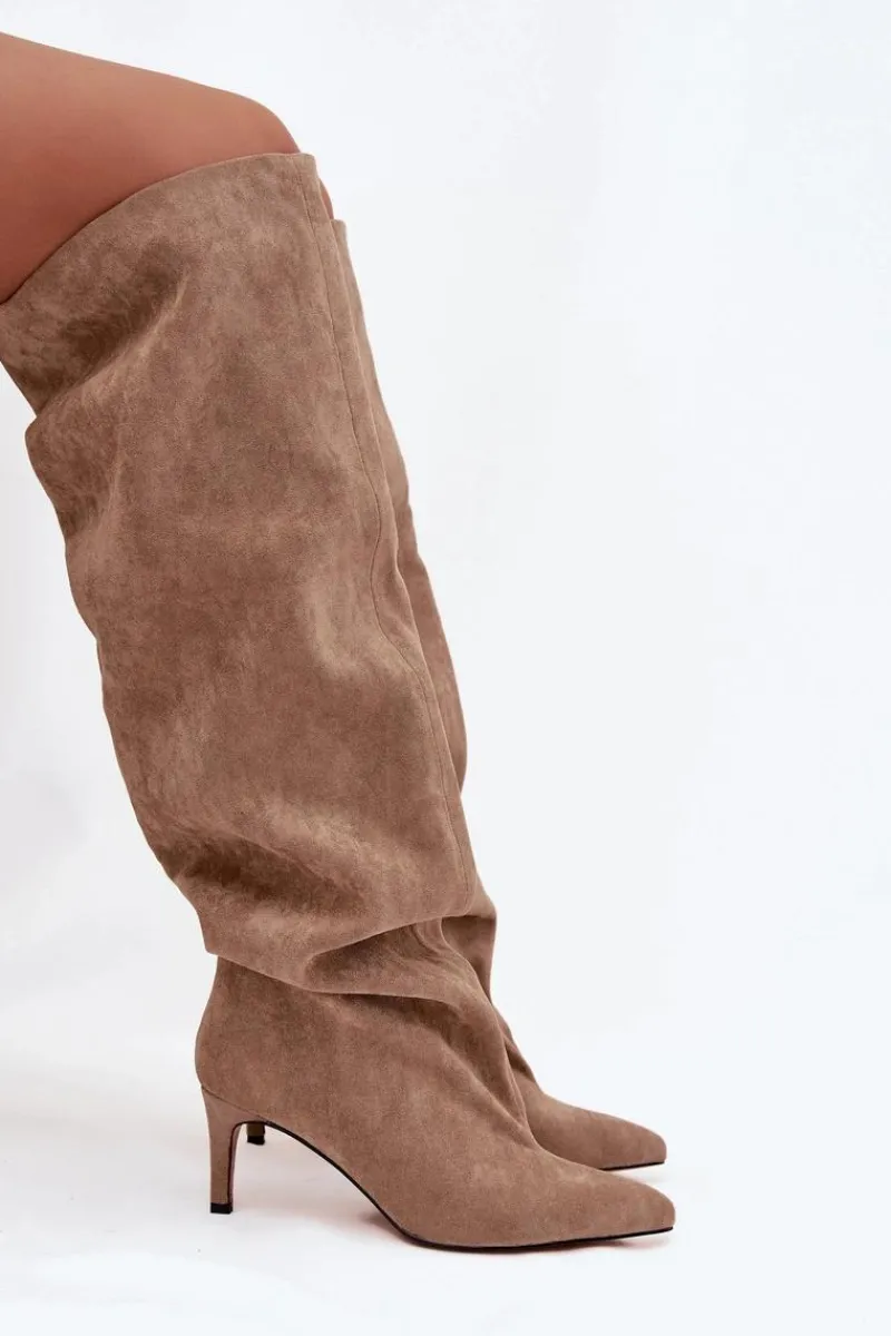 Discount Kozaki Damskie Na Szpilce Wsuwane Beżowe Mavilla Damskie Kozaki Ocieplane|Muszkieterki