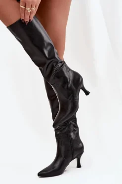 Best Boto Kozaki Damskie Na Szpilce Z Eko Skóry Czarne Karella