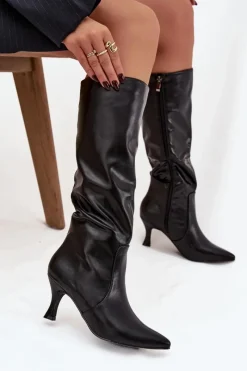 Best Boto Kozaki Damskie Na Szpilce Z Eko Skóry Czarne Karella