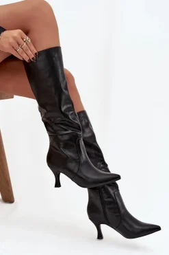 Best Boto Kozaki Damskie Na Szpilce Z Eko Skóry Czarne Karella