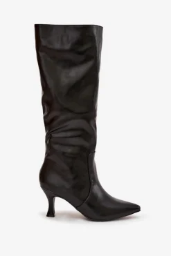 Best Boto Kozaki Damskie Na Szpilce Z Eko Skóry Czarne Karella