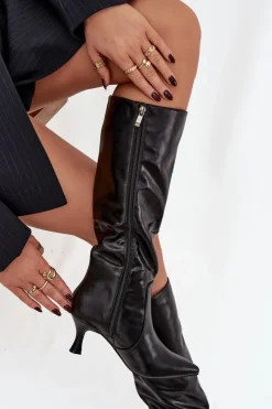 Best Boto Kozaki Damskie Na Szpilce Z Eko Skóry Czarne Karella