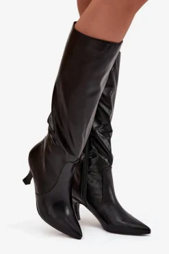 Best Boto Kozaki Damskie Na Szpilce Z Eko Skóry Czarne Karella