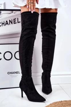 Kozaki Damskie Na Szpilce Zamszowe Czarne Huanto Damskie Kozaki Wiosenne|Kozaki Na Obcasie