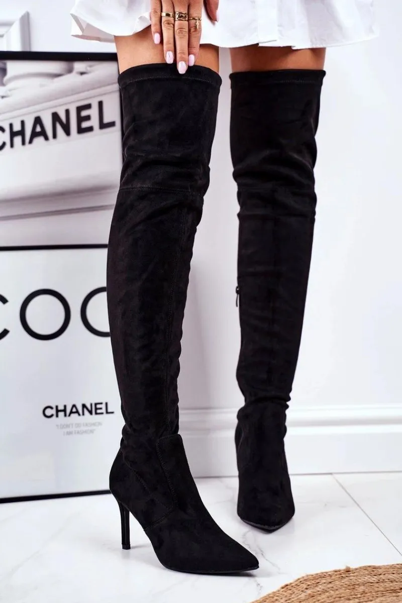 Kozaki Damskie Na Szpilce Zamszowe Czarne Huanto Damskie Kozaki Wiosenne|Kozaki Na Obcasie