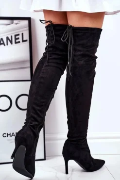 Kozaki Damskie Na Szpilce Zamszowe Czarne Huanto Damskie Kozaki Wiosenne|Kozaki Na Obcasie