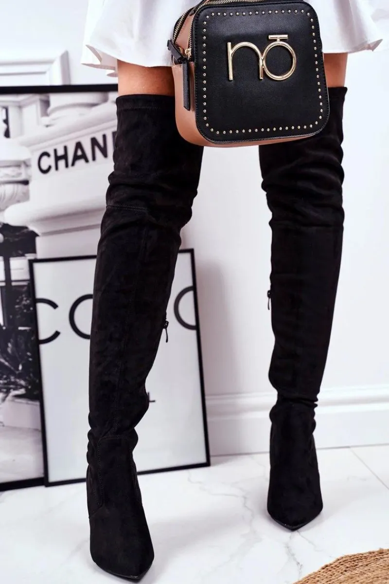 Kozaki Damskie Na Szpilce Zamszowe Czarne Huanto Damskie Kozaki Wiosenne|Kozaki Na Obcasie