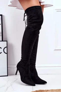 Kozaki Damskie Na Szpilce Zamszowe Czarne Huanto Damskie Kozaki Wiosenne|Kozaki Na Obcasie