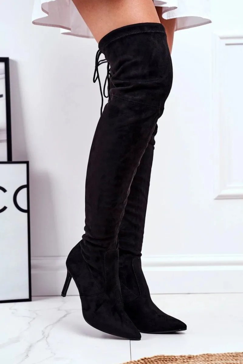 Kozaki Damskie Na Szpilce Zamszowe Czarne Huanto Damskie Kozaki Wiosenne|Kozaki Na Obcasie