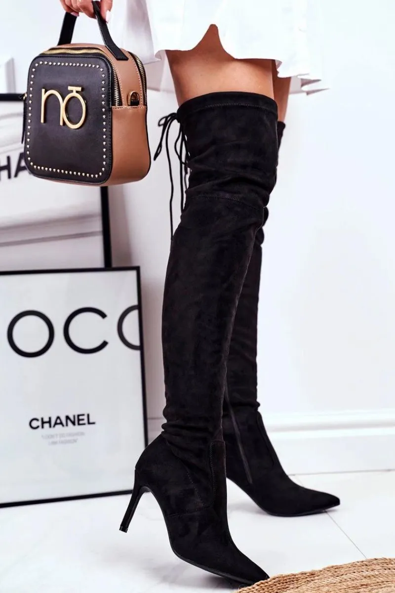 Kozaki Damskie Na Szpilce Zamszowe Czarne Huanto Damskie Kozaki Wiosenne|Kozaki Na Obcasie