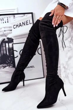 Kozaki Damskie Na Szpilce Zamszowe Czarne Huanto Damskie Kozaki Wiosenne|Kozaki Na Obcasie