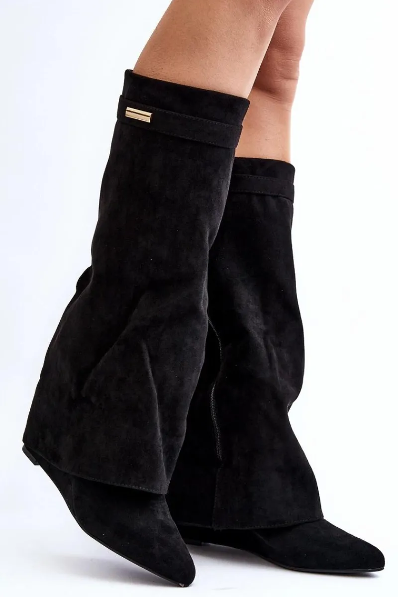 Outlet Kozaki Damskie Na Ukrytym Koturnie Czarne Pattia Damskie Kozaki Wiosenne|Kozaki Na Koturnie