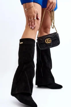 Outlet Kozaki Damskie Na Ukrytym Koturnie Czarne Pattia Damskie Kozaki Wiosenne|Kozaki Na Koturnie