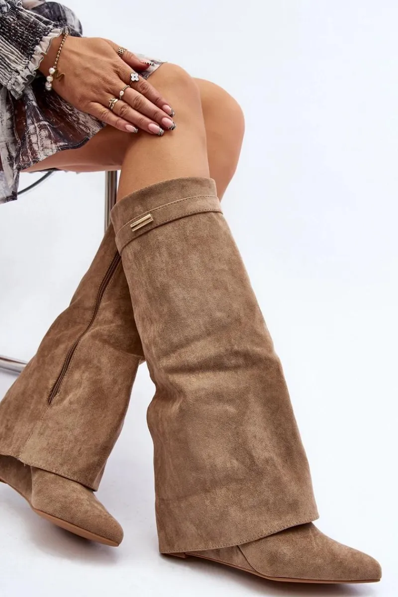 Kozaki Wiosenne|Kozaki Na Koturnie>Boto Kozaki Damskie Na Ukrytym Koturnie Beżowe Pattia