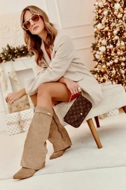 Kozaki Wiosenne|Kozaki Na Koturnie>Boto Kozaki Damskie Na Ukrytym Koturnie Beżowe Pattia