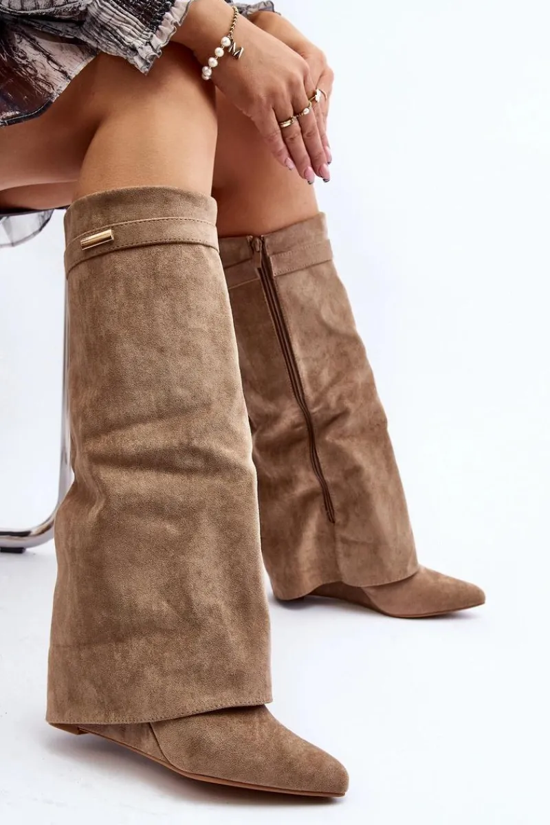 Kozaki Wiosenne|Kozaki Na Koturnie>Boto Kozaki Damskie Na Ukrytym Koturnie Beżowe Pattia