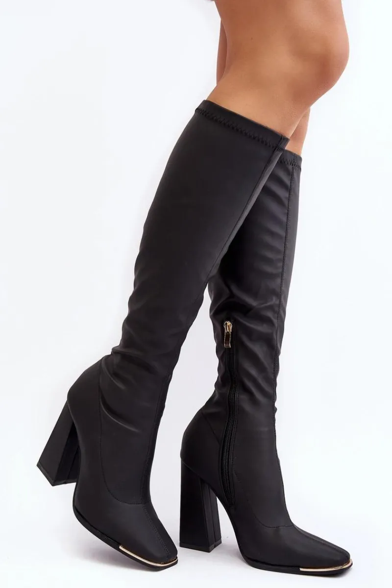 Boto Kozaki Damskie Na Wysokim Słupku Czarne Rishabh