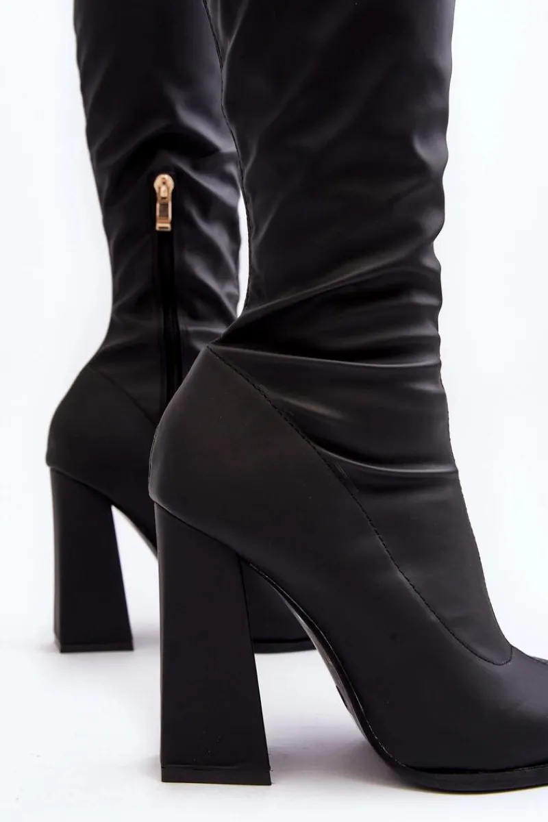 Boto Kozaki Damskie Na Wysokim Słupku Czarne Rishabh