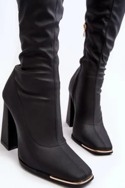 Boto Kozaki Damskie Na Wysokim Słupku Czarne Rishabh