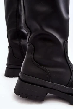 Clearance Kozaki Damskie Ocieplane Na Płaskim Obcasie Czarne Desiren Damskie Kozaki Ocieplane|Kozaki Płaskie