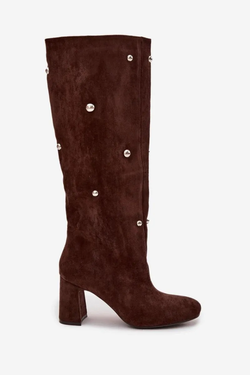 Online Boto Kozaki Damskie Ocieplane Na Słupku Z Ozdobnymi Detalami Czekoladowe Lucinda Brązowy