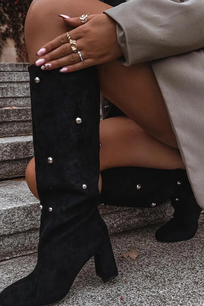 Outlet Kozaki Damskie Ocieplane Na Słupku Z Ozdobnymi Detalami Czarne Lucinda Damskie Kozaki Ocieplane|Kozaki Na Słupku