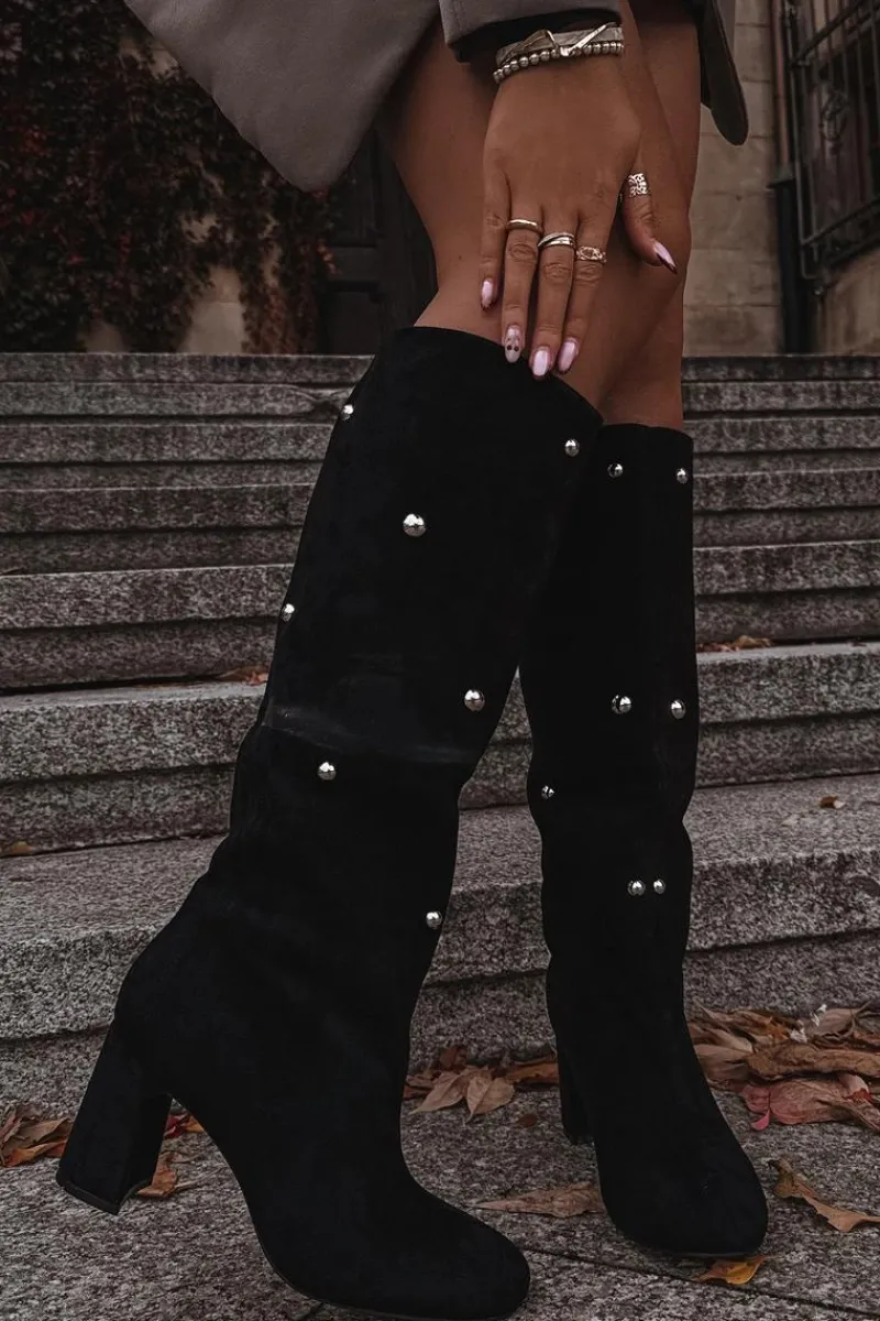 Outlet Kozaki Damskie Ocieplane Na Słupku Z Ozdobnymi Detalami Czarne Lucinda Damskie Kozaki Ocieplane|Kozaki Na Słupku