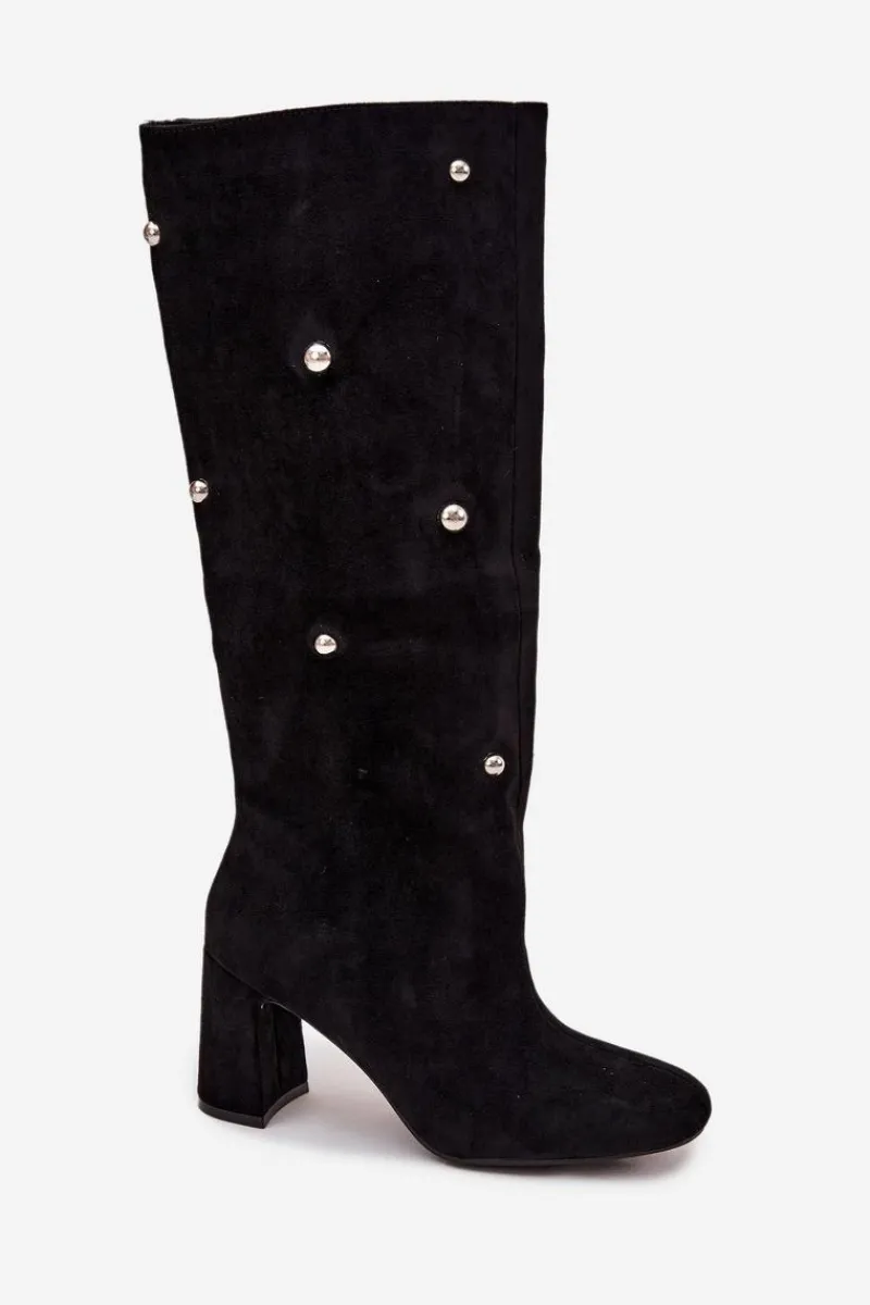 Outlet Kozaki Damskie Ocieplane Na Słupku Z Ozdobnymi Detalami Czarne Lucinda Damskie Kozaki Ocieplane|Kozaki Na Słupku