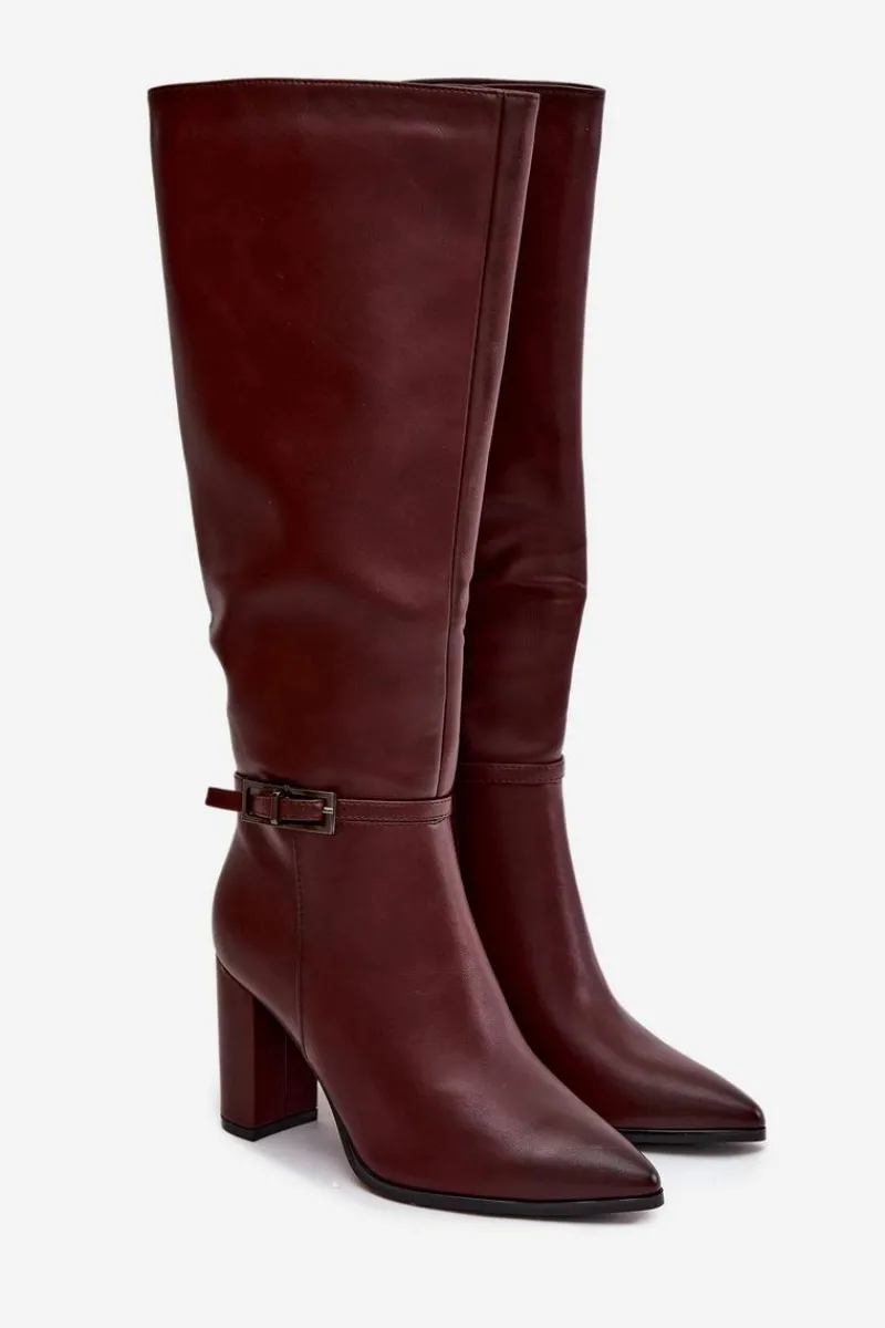 Kozaki Ocieplane|Kozaki Na Słupku>Boto Kozaki Damskie Ocieplane Na Słupku Z Klamrą Bordowe Fionelle