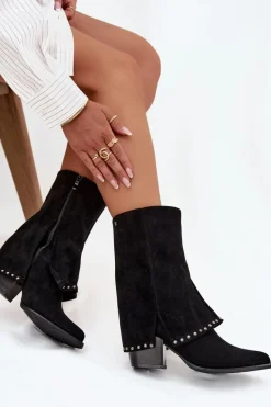 Buty damskie Vinceza Kozaki Damskie Ocieplane Z Wywiniętą Cholewką Vinceza 16516 Czarne Czarny