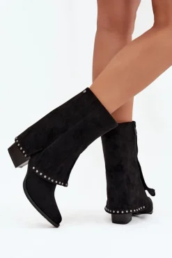 Buty damskie Vinceza Kozaki Damskie Ocieplane Z Wywiniętą Cholewką Vinceza 16516 Czarne Czarny