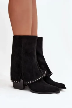 Buty damskie Vinceza Kozaki Damskie Ocieplane Z Wywiniętą Cholewką Vinceza 16516 Czarne Czarny