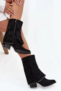 Buty damskie Vinceza Kozaki Damskie Ocieplane Z Wywiniętą Cholewką Vinceza 16516 Czarne Czarny