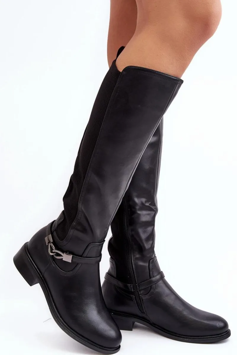 Kozaki Płaskie|Kozaki Przed Kolano>Damskie buty S.Barski Kozaki Damskie Ocieplane Przed Kolano S.Barski HY07-329 Czarne