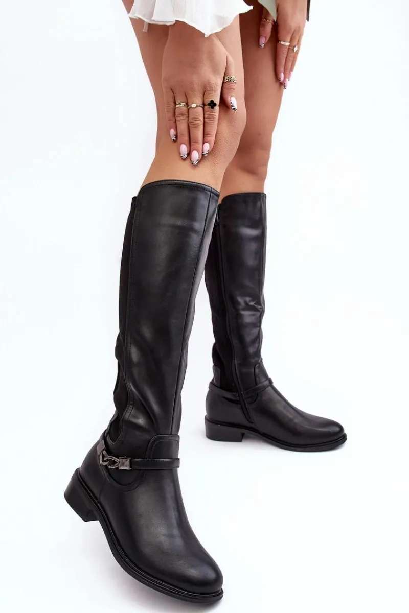 Kozaki Płaskie|Kozaki Przed Kolano>Damskie buty S.Barski Kozaki Damskie Ocieplane Przed Kolano S.Barski HY07-329 Czarne