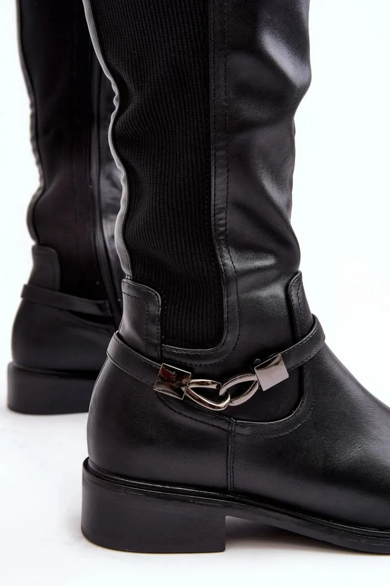 Kozaki Płaskie|Kozaki Przed Kolano>Damskie buty S.Barski Kozaki Damskie Ocieplane Przed Kolano S.Barski HY07-329 Czarne