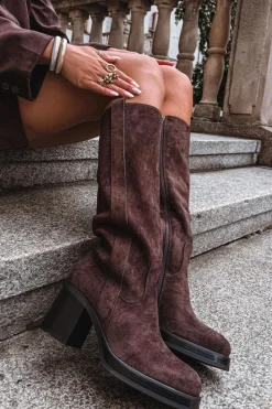 Kozaki Damskie Ocieplane Na Masywnym Słupku Czekoladowe Sanelle Damskie Kozaki Ocieplane|Kozaki Na Słupku