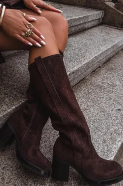 Kozaki Damskie Ocieplane Na Masywnym Słupku Czekoladowe Sanelle Damskie Kozaki Ocieplane|Kozaki Na Słupku