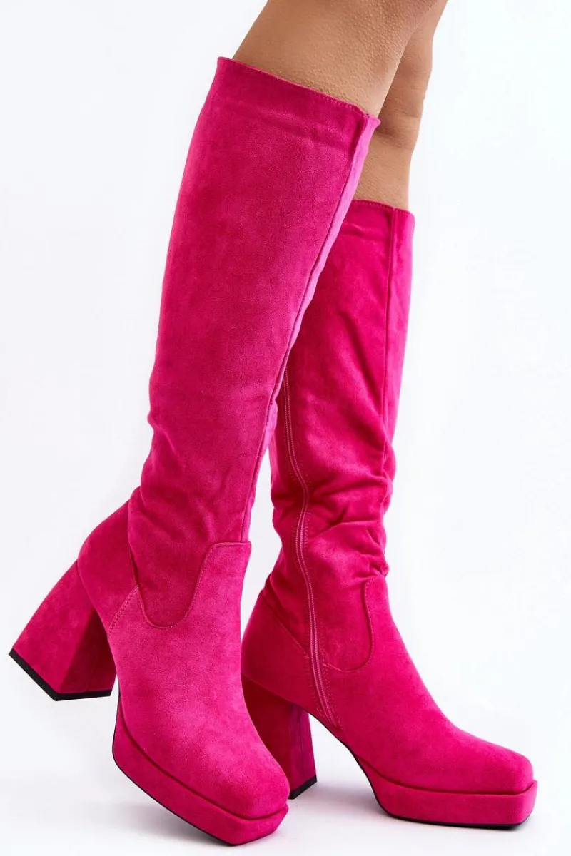 Kozaki Wiosenne|Kozaki Przed Kolano>Boto Kozaki Damskie Ocieplane Na Masywnym Obcasie Fuksja Layala