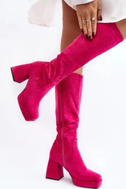 Kozaki Wiosenne|Kozaki Przed Kolano>Boto Kozaki Damskie Ocieplane Na Masywnym Obcasie Fuksja Layala
